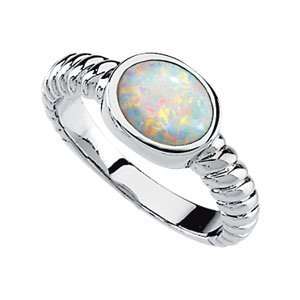  09.00X07.00Mm 14K White Gold Genuine Opal Ring: Jewelry