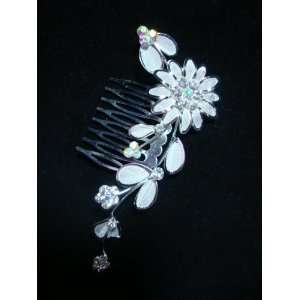 Long Silver Floral Bridal Comb 