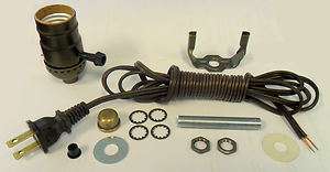 antique brass plated lamp kits: off/on sockets, 8 brown cord TD 401X 