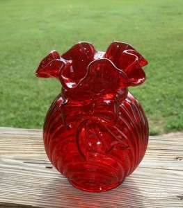 Fenton Red Caprice Bowknot Vase  