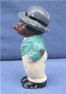   Cast Iron Cigar Smoking Black Man in Bowler Hat   3 Tall  