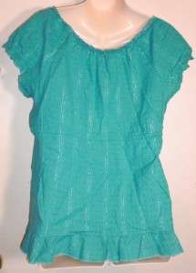 CANDIES sz L Teal Green Ruffled Lace Button Top EUC  