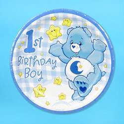 Care Bears BOY 1ST BIRTHDAY PARTY SET for 16: Plates Cups Napkins 
