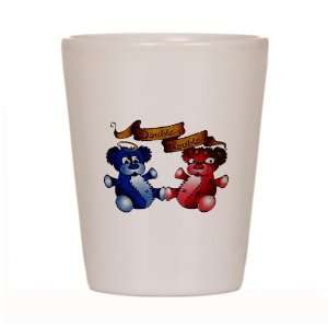  Shot Glass White of Double Trouble Bears Angel and Devil 