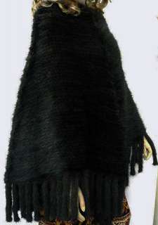 New Knitted Brown Mink Fur Cape Poncho Shawl Sweater  