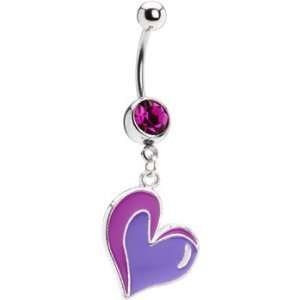  Purple Gem Bubbling Heart Dangle Belly Ring: Jewelry