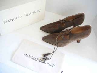 AUTH MANOLO BLAHNIK STRAPPY SHOES HEELS 39 1/2 OLIVE  