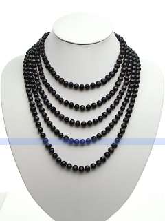 LONG 100 7mm Genuine Freshwater Black Pearl Necklace  