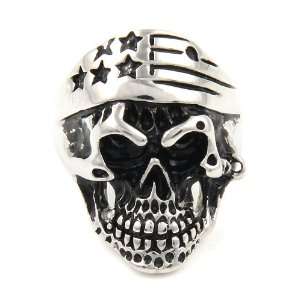   Stainless Steel American skull Bandana Biker Ring   Size 12 Jewelry
