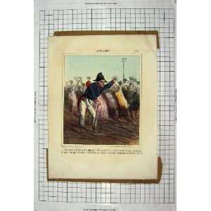  C1795 Hand Coloured Print War Old Soldier One Leg: Home 