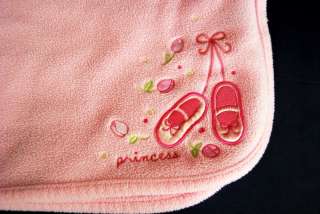 Super soft, thick fleece baby blanket with embroidered ballet slippers 