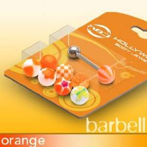 Bonus Pack 14ga Barbells with 8 Different patterns of Orange Color UV 