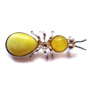 Butterscotch Amber Sterling Silver Museum Collection Insect Pin 19th 