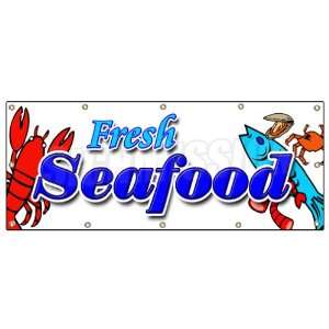 48x120 FRESH SEAFOOD BANNER SIGN fish market shrimp lobster oysters 