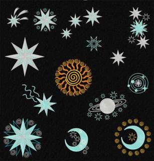 Space Stars,Moon and Sun Machine embroidery designs set  