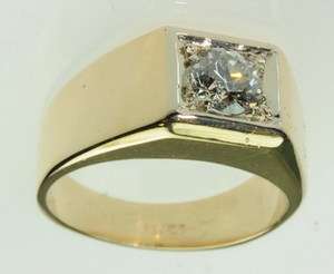 MENS 14K SOLID YELLOW GOLD DIAMOND SOLITAIRE BAND ESTATE RING J189214 