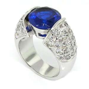  Sumptuous Engagement Ring w/Blue CZ & White pavé CZ Size 