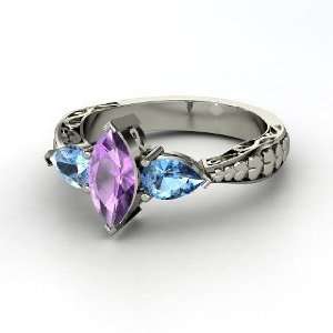Hearts Summit Ring, Marquise Amethyst Sterling Silver Ring with Blue 