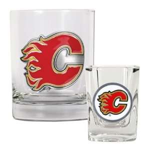 Calgary Flames Rock Glass & Shot Glass Set