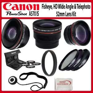  52mm Fisheye All In Lens Kit Canon A570 IS, A570IS Digital Cameras 
