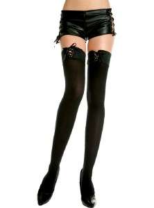 OPAQUE Stockings w/ LACE UP Tops BLACK RED or WHITE O/S  
