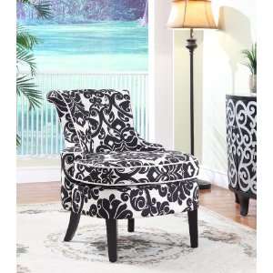   Swoop Back Cap Black and White Floral Chenille Arm Accent Chair: Home