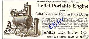 NEAT 1900 JAMES LEFFEL PORTABLE STEAM ENGINE AD BOILER  