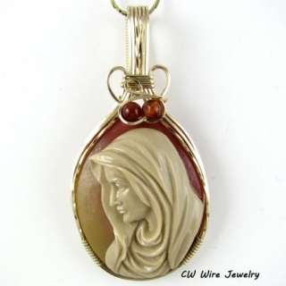 Mother Mary Cameo Pendant 14K Rolled Gold Carnelian  