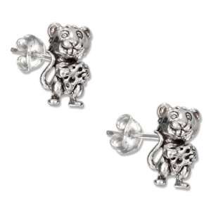   Silver Mini Cartoon Mouse with Cheese Earrings on Posts. Jewelry