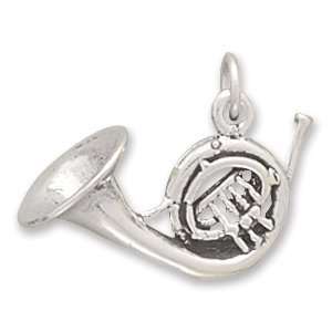    Sterling Silver French Horn Charm with 18 Steel Chain Jewelry