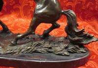 Art Deco Marble Bronze Sculpture Statue Figure 2 Horses Fighting 