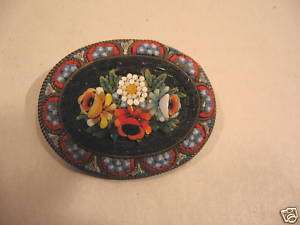 Micro Mosaic Brooch Flowers Italian Glass Beads Pin  