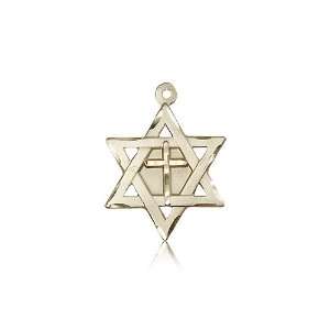 14kt Gold Star of David W/ Cross Medal 7/8 x 5/8 Inches 