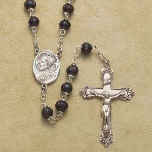 Sterling Silver Rosary Rosaries Catholic Genuine Black Carved Wood 