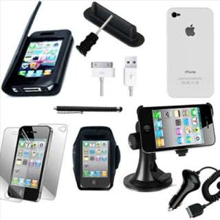 10 Accessories Bundle Leather Case/Car Holder/USB Cable For iPhone 4 