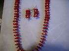 Native American Zuni Coral Necklace and Earrings  