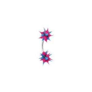   Curved with Silicone Spikey Koosh Ball  Black / Blue / Pink Jewelry