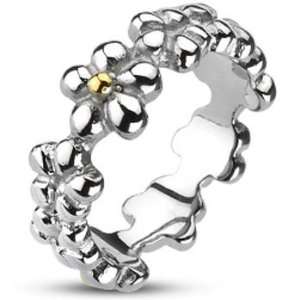 Size 5  Spikes Womens Stainless Steel 7mm Multi Flower Band Gold IP 