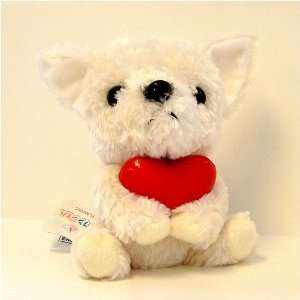  6 Tall Cream Color Angel Dog Plush with Red Heart Toys & Games