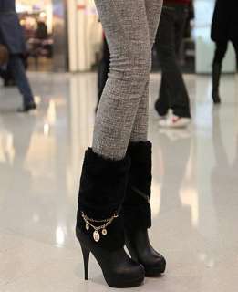 Faux Fur Butterfly Letters Chain Women Stilettos Fashion Ankle Boots 