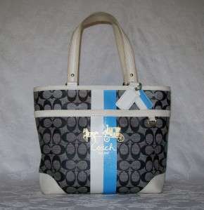   13196 Black Signature Blue White Stripe Chelsea Tote Satchel Handbag