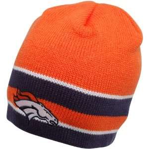  Reebok Denver Broncos Orange Navy Blue Striped Knit Beanie 