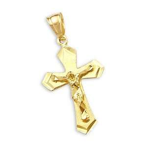    14k Small Yellow Gold Cross Crucifix Pendant Charm New: Jewelry