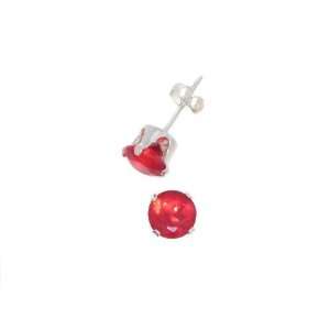  Sterling Silver Cubic Zirconia Stud Earring 8 Mm, Ruby Red 