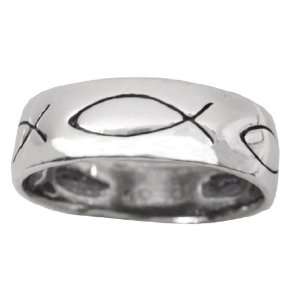   Ichthus Fish Domed Band Christian Religious Jesus Ring Size 7 Jewelry
