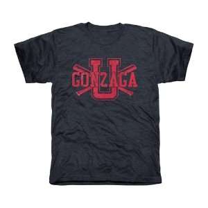  Gonzaga Bulldogs Crossed Sticks Tri Blend T Shirt   Navy 