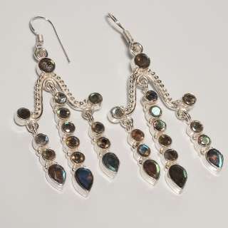 SHINY  FACETED LABRADORITE & .925 STERLING SILVER EARRING JEWELRY 