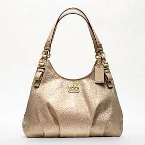 Tags COACH MADISON EMBOSSED METALLIC LEATHER MAGGIE GOLD Handbag Tote 
