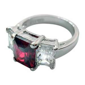   Sterling Silver Emerald cut Red and Simulated Diamond CZ Ring Jewelry