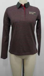 Womens Woven Collar Long Sleeve Ruby Soccer Knit Polo Shirt, tagged 